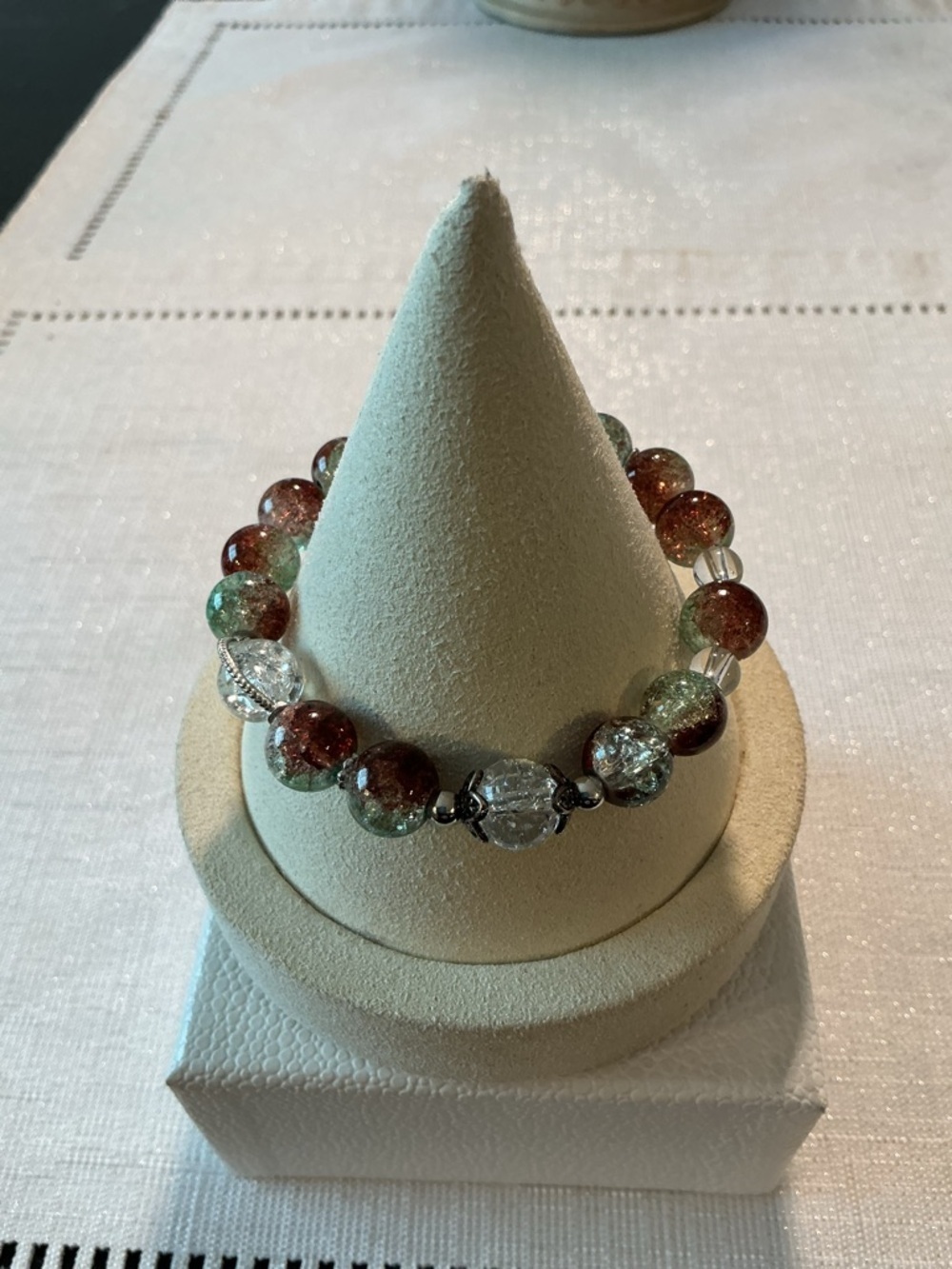 Moss Green and Burnt Sienna Silver Tone Bracelet